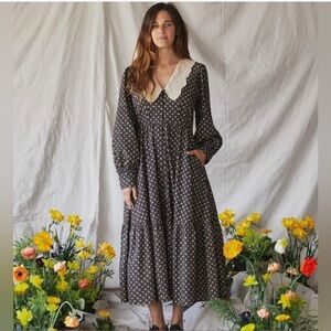 Christy Dawn The Elizabeth Balloon Sleeve Midi Dress Azalea Houndstooth Size L